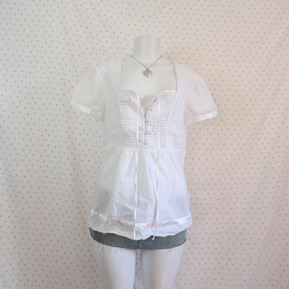 vintage suzy shier white milkmaid puff sleeve blouse coquette babydoll y2k top - Picture 5 of 5